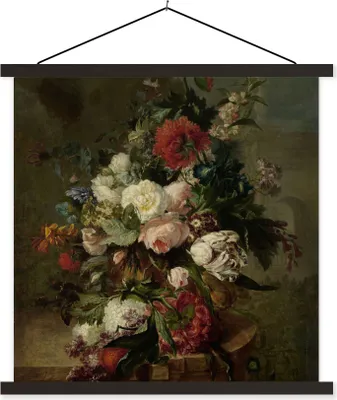Produktbild von MuchoWow® Textilposter Stilleben mit Blumen - Gemälde von Harmanus Uppink 40x40 cm mit schwarzem Rahmen - Fotos