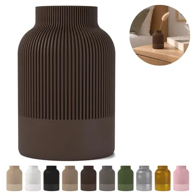 Produktbild von Deko Vase Japandi 9,6 cm, geriffelt aus PLA – Schokoladenbraun
