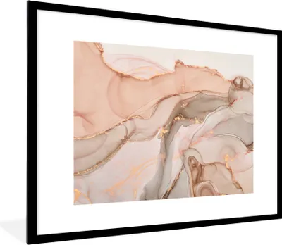 Produktbild von MuchoWow® Gerahmtes Poster Marmor - Rosa - Rosa 80x60 cm - Poster mit Schwarzem Bilderrahmen Wandposter Rahmen Foto Bilder - Schlafzimmer-Dekorationen - Fotoposter