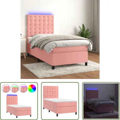 Produktbild von The Living Store Boxspringbett mit Matratze & LED Rosa 90x200 cm Samt