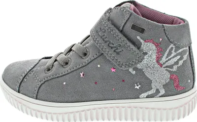 Produktbild von Lurchi Mädchen Sneaker Größe 31 grau wasserdicht atmungsaktiv TEX mit Klettverschluss Einhornmotiv