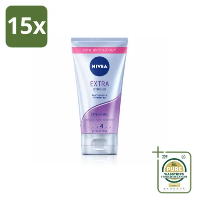 Immagine prodotto di 15 confezioni di gel modellante NIVEA Extra Strong, 150 ml ciascuna, confezione risparmio, 15 pezzi