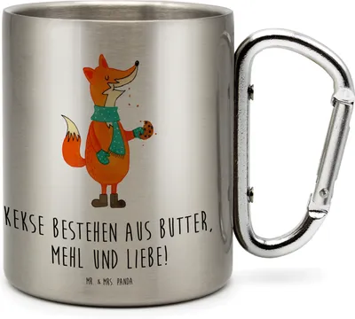 Produktbild von Mr. & Mrs. Panda Teetasse Fuchs Keks - Transparent - Geschenk, Metallbecher, Teebecher, Winter, Liebe, Weihnachtlich, Weihnachten, Frieren, Isolierbecher, Thermobecher