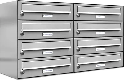 Produktbild von 8er Edelstahl Briefkasten Anlage 8 Fach Wandbriefkasten Postkasten