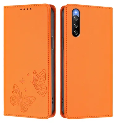 Image de Étui en cuir pour Sony Xperia 10 IV, motif papillon, étui à rabat avec porte-appareil, couleur orange
