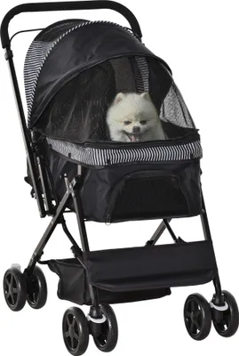 Image de PawHut Poussette pour chien animaux de compagnie pliable avec 4 roues EVA guidon réglable panier et pochette de rangement - 76,5 x 52 x 95 cm noir