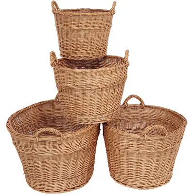 Image de Lot de 4 grands paniers coniques en osier, paniers de rangement en osier