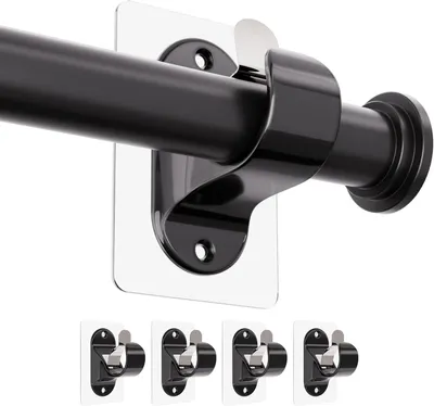 Obrázok produktu pre Držiaky na záclonové tyče samolepiace, 4 ks, čierna, pre obývaciu izbu, pre tyče 1.5-3.8 cm