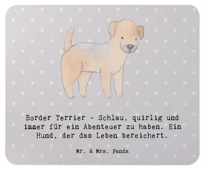 Produktbild von Mr. & Mrs. Panda Mauspad Border Terrier Abenteuer - Grau Pastell - Geschenk, Hunderassen Pflege, Mousepad, Eigenschaften, lebhafte Hunde, liebevoll, pc, Hunderasse, treu