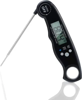 Produktbild von Intirilife Faltbares Küchenthermometer in SCHWARZ – Digitales wasserdichtes magnetisches Thermometer mit LCD-Display und Alarmfunktion zum Kochen, Grillen, Backen etc. mit sofortiger Auslese