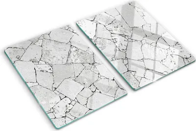 Produktbild von Tulup Glas Herdabdeckplatte - 2x40x52 cm - Glaskeramikkochfeld-Abdeckung Spritzschutz Glasabdeckplatte Kochplattenabdeckung und Schneidebrett - Zweiteilig - Sonstige - Steinmauer - Weiß