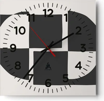 Produktbild von Wanduhr - Quadrat - Glasuhr - Abstraktion Kontrast Figuren - 40x40cm - Schleichendes Uhrwerk - Lautlos - zum Aufhängen bereit - Dekoration Modern - Wanddekoration aus Glas - C4AC40x40-4495