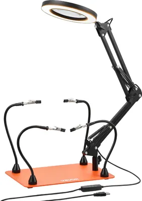 Zdjęcie produktu dla Pomoc lutownicza VEVOR trzecia ręka, magnetyczna stacja lutownicza, 4 elastyczne ramiona, narzędzie z 3-krotną lampą powiększającą LED i antypoślizgową podstawą, do napraw elektronicznych, rękodzieła, hobby, DIY