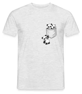 Produktbild von Spreadshirt Panda Familie Brusttasche Männer T-Shirt, S, Grau meliert