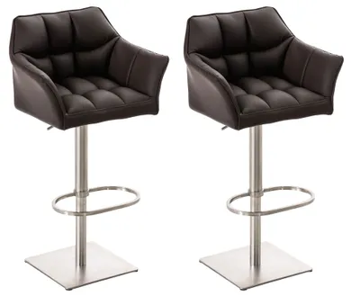 Produktbild von CLP 2er Set Barhocker Damaso Kunstleder drehbar und höhenverstellbar braun Gestell Farbe edelstahl