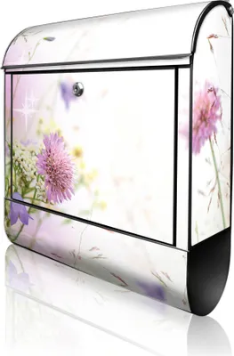 Produktbild von banjado Design Briefkasten Stahl schwarz mit Zeitungsfach pulverbeschichtet "Glitzernde Wiese" 38x46x12,5cm & 2 Schlüssel - Postkasten A4 Einwurf inkl. Montagematerial [BKSCH 11269]