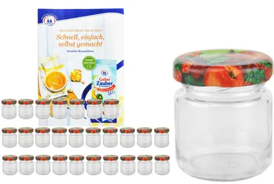 Image de 28 pots en verre 53 ml To 43 décor fruits couvercle bocaux incl. livret de recettes