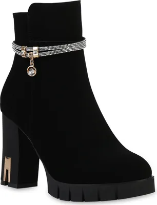 Produktbild von VAN HILL Damen Leicht Gefütterte Klassische Stiefeletten Strass Schuhe 840506, Farbe: Schwarz, Größe: 40