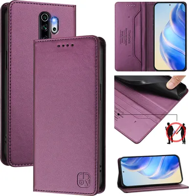 Obrázek produktu pro Kožené pouzdro pro Xiaomi Redmi Note 8 Pro, flipové pouzdro s přihrádkami na karty, peněženkou a stojánkem Fialová