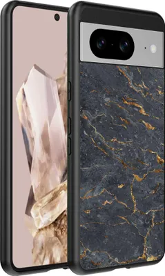 Immagine prodotto di Custodia per Google Pixel 8 Pro con stampa marmo grigio oro - Custodia backcover in TPU con design marmo grigio oro - Nero - Smartphonica