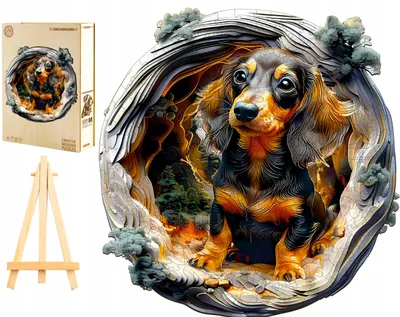 Produktbild von Pasjo24 Holzpuzzle Hund Dachshund 3D 300 Teile Holzbox