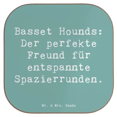 Produktbild von Mr. & Mrs. Panda Untersetzer Tasse Spruch Basset Hound Freund - Meeresbrise - Geschenk, loyaler Begleiter, Gläser, Hunderassen Eigenschaften, Tischschoner, Loyalität, für
