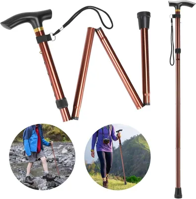 Productafbeelding van Opvouwbare wandelstok - Bergstok steunstok - Veilig wandelen buiten - In hoogte verstelbaar - 84-93 cm - Bruin