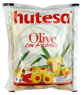 Zdjęcie produktu dla Hutesa Oliwki zielone z pastą paprykową 180g
