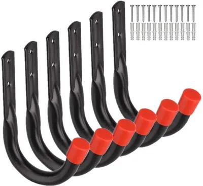 Image de Crochets muraux pour outils de jardinage et câbles, 6 crochets de 10 cm, modèle robuste