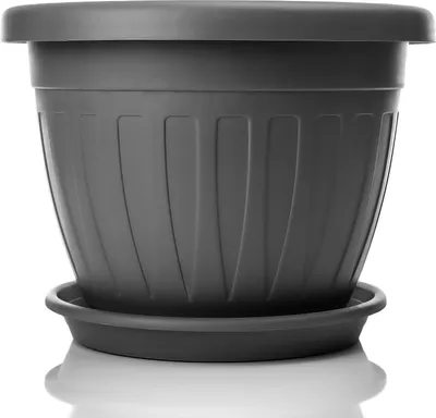 Produktbild von BigDean 6X Blumentopf mit Untersetzer rund ø50xH38 cm anthrazit - wetterfester Pflanzkübel - Wasserablauf UV-beständig aus bruchsicherem Kunststoff