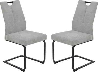 Produktbild von 2er Set Schwingstühle Malea XL - Esszimmerstühle mit Griff, grau, Webstoff, Freischwinger mit schwarzem Gestell
