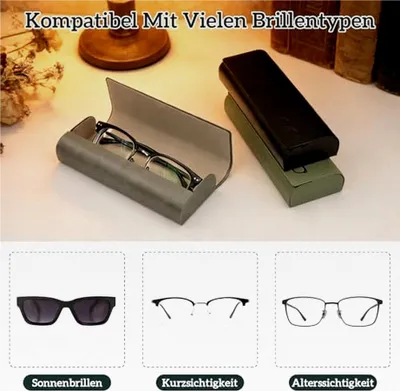 Produktbild von 3er Set Brillenetui Hardcase mit Mikrofasertuch, Kunstleder Brillenetui für Damen und Herren, Sonnenbrillen Etui mit Magnetverschluss, Tragbares Brillen Etui für die meisten Brillen