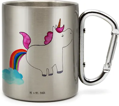 Produktbild von Mr. & Mrs. Panda Thermobecher Einhorn Pupsen - Transparent - Geschenk, Glitzer, Isolierbecher, Freundin, Unicorn, Lustig, Edelstahl, Teetasse, Edelstahlbecher, Teebecher