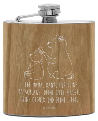 Produktbild von Mr. & Mrs. Panda Flachmann Bär Kind - Transparent - Geschenk, Papa, Familie, Mom, feldflasche, Edelstahl, Muttertag, Likörflasche, Mutter, Mama, Hip Flask, schnapsflasche