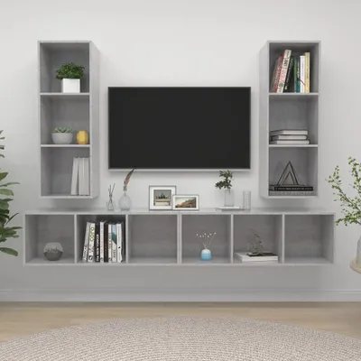 Productafbeelding van Regal-Set "Affinghausen" van spaanplaat in betonkleur. Afmetingen (breedte/hoogte/diepte): 37x107x37 cm