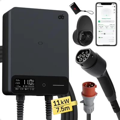 Image de Chargeur de voiture électrique – Borne de recharge murale 11 kW – Station de recharge avec câble Type 2 de 7,5 mètres et application Tuya