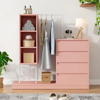 Immagine prodotto di Armadio Sweiko, set di armadi, rosa Armadio, credenza, appendiabiti, dimensioni: B140/W40/H135, rosa