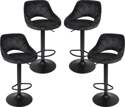 Produktbild von DazHom Barhocker, Samt/Chrom, Schwarz, 4er Set; Sitzfläche 42x43cm; Gesamthöhe verstellbar 85-107cm; Sitzhöhe 61-83cm; Rückenlehne 26.5cm; Standfuß 41cm Durchmesser; Gasdruckfeder; stufenlos höhenverstellbar; 360 Grad drehbar; max. Belastbarkeit 120 kg; ergonomisch abgerundete Kanten