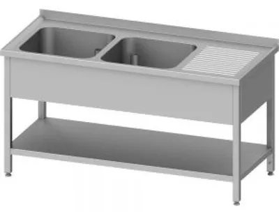 Immagine prodotto di Lavello con base, 1500x700x850 mm, con due lavelli a sinistra, con supporto, saldato