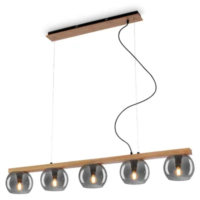 Produktbild von Pendant lamp, with wood, smoked glass, 5xE14/max.1