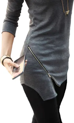 Produktbild von Vanessa Langarmshirt Damen Shirt Tunika Longshirt Mini Kleid Damenkleid mit Reißverschluss Graphit XL