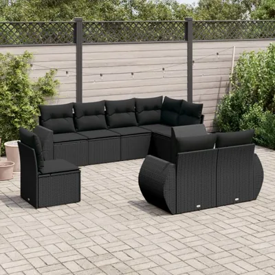 Produktbild von 8-tlg. Garten-Sofagarnitur mit Kissen Schwarz Poly Rattan 3221634