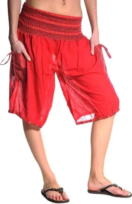 Immagine prodotto di Haremshose Shorts Bermuda Jogginghose Sweathose Freizeithose Trainingshose gesmokt Varkala Damen, rot