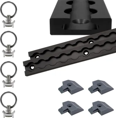 Produktbild von Airlineschiene eckig Aluminium 2 m, 2er Set - schwarz eloxiert mit 4 Zurrösen & 4 grauen Endkappen