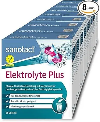 Produktbild von sanotact Elektrolyte Plus (160 Beutel) - Elektrolyt Pulver für Flüssigkeitshaushalt - Kalium & Magnesium für Elektrolytgleichgewicht - 100% Vegan