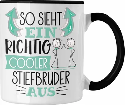 Produktbild von Trendation - Stiefbruder Tasse Geschenk So Sieht Ein RIchtig Cooler Stiefbruder Aus Geschenkidee Lustiger Spruch Geburtstag Becher Kaffeetasse (Schwarz)