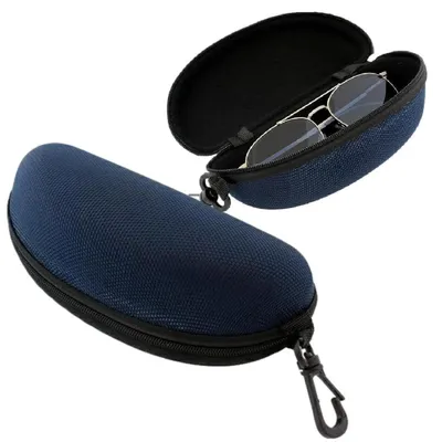 Produktbild von Hartes Schutzetui Brillenetui Brillenbox Reißverschluss Etui für Brille Sonnenbrille stoßfest mit Schlaufe blau