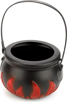 Produktbild von Mini Hexenkessel mit Flammen Halloween-Deko schwarz-rot 13cm - Einheitsgröße