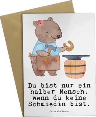 Produktbild von Mr. & Mrs. Panda Grußkarte Schmiedin Herz - Weiß - Geschenk, einladungskarten, vatertagskarte, hochzeitskarten, osterkarten, weihnachtskarten, abiturkarte