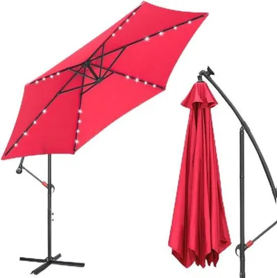 Productafbeelding van Grote Aluminium Zweefparasol met LED Verlichting en UV-Bescherming - Ø 350 cm